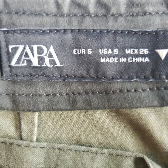 Olive Green Waxed Denim Jean Belted Utility Mini Skirt with Pockets - Picture 8 of 10